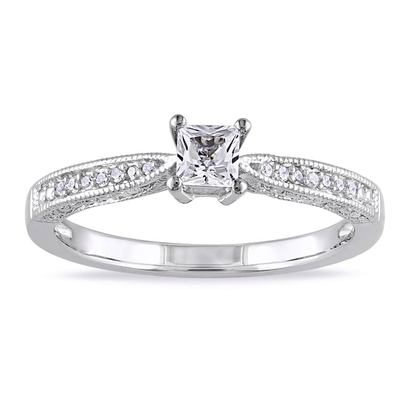 Miadora Sterling Silver Created White Sapphire and Diamond Accent Promise Ring