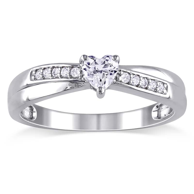 Miadora Sterling Silver Created White Sapphire and Diamond Accent Heart Promise Ring (G-H, I2-I3) - 5