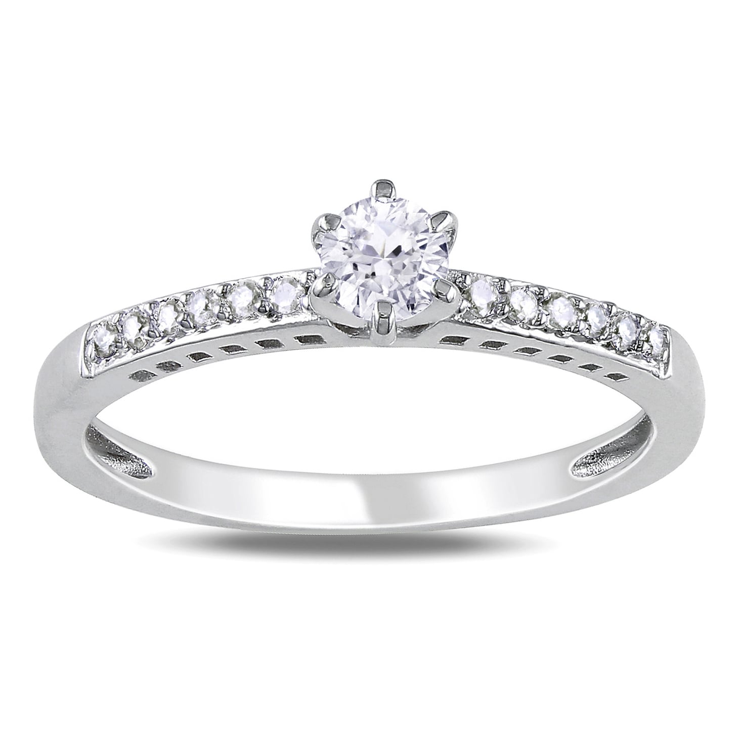 Miadora Sterling Silver Created White Sapphire and Diamond Accent Promise Ring