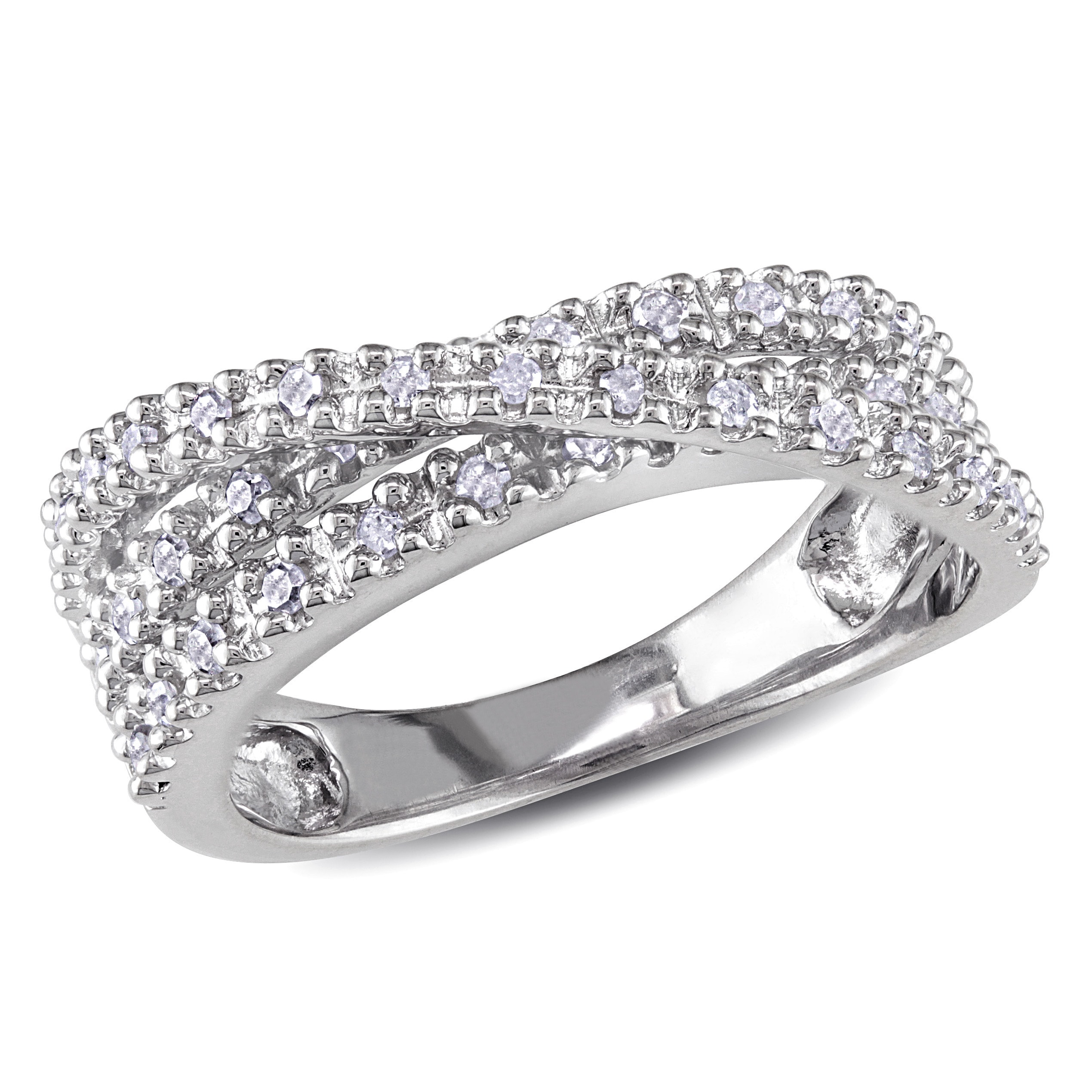Miadora Sterling Silver 1/4ct TDW Diamond Crossover Ring