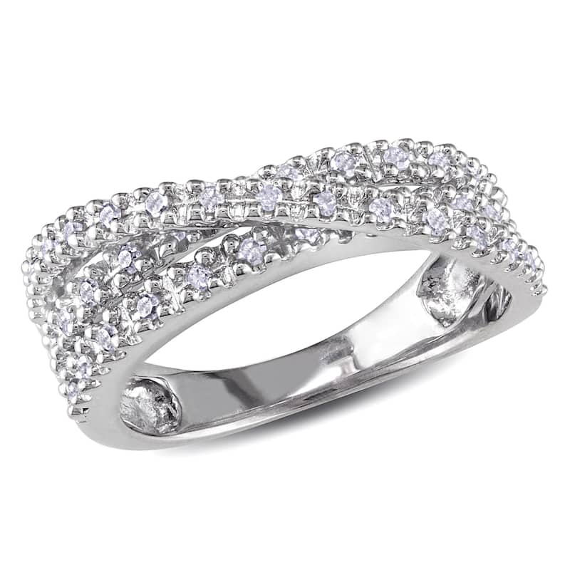 Miadora Sterling Silver 1/4ct TDW Diamond Crossover Ring - 4