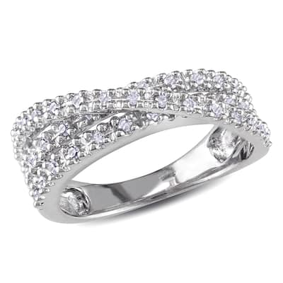 Miadora Sterling Silver 1/4ct TDW Diamond Crossover Ring