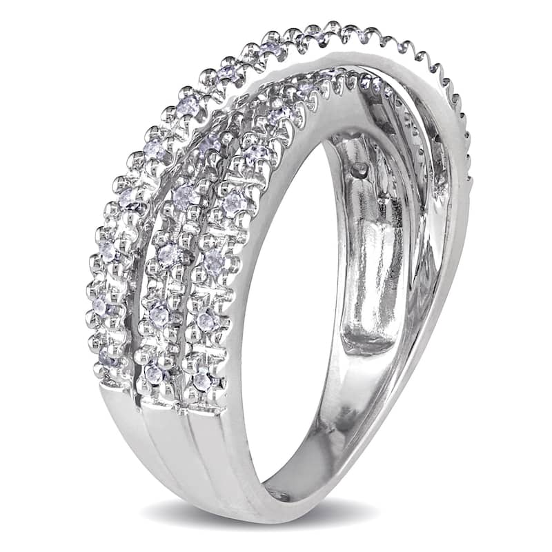 Miadora Sterling Silver 1/4ct TDW Diamond Crossover Ring