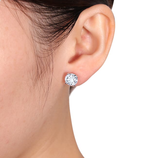 Miadora Sterling Silver Created White Sapphire Solitaire Earrings