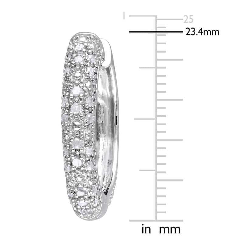 Miadora Sterling Silver 1/2ct TDW Diamond Hoop Earrings - 23.4 mm x 4.4 mm - 23.4 mm x 4.4 mm