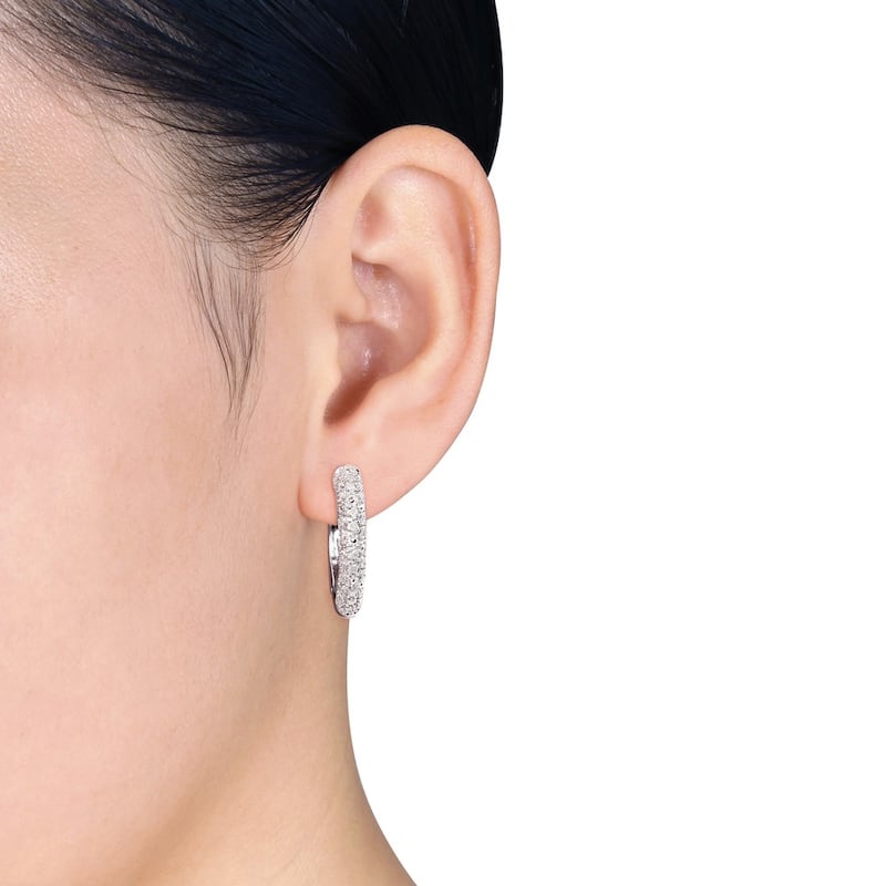 Miadora Sterling Silver 1/2ct TDW Diamond Hoop Earrings - 23.4 mm x 4.4 mm - 23.4 mm x 4.4 mm