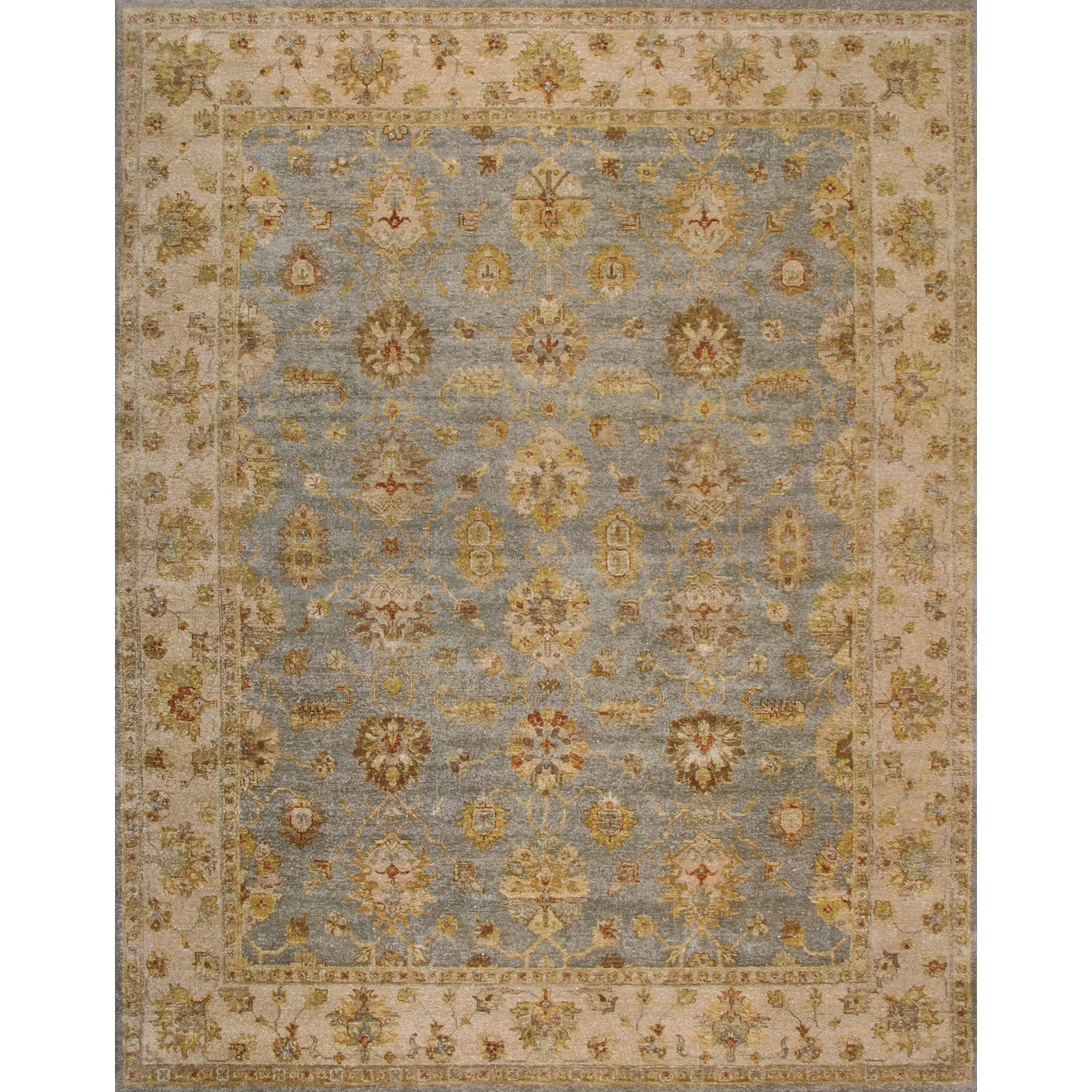 Hand knotted Ziegler Blue Beige Vegetable Dyes Wool Rug (10 X 14)