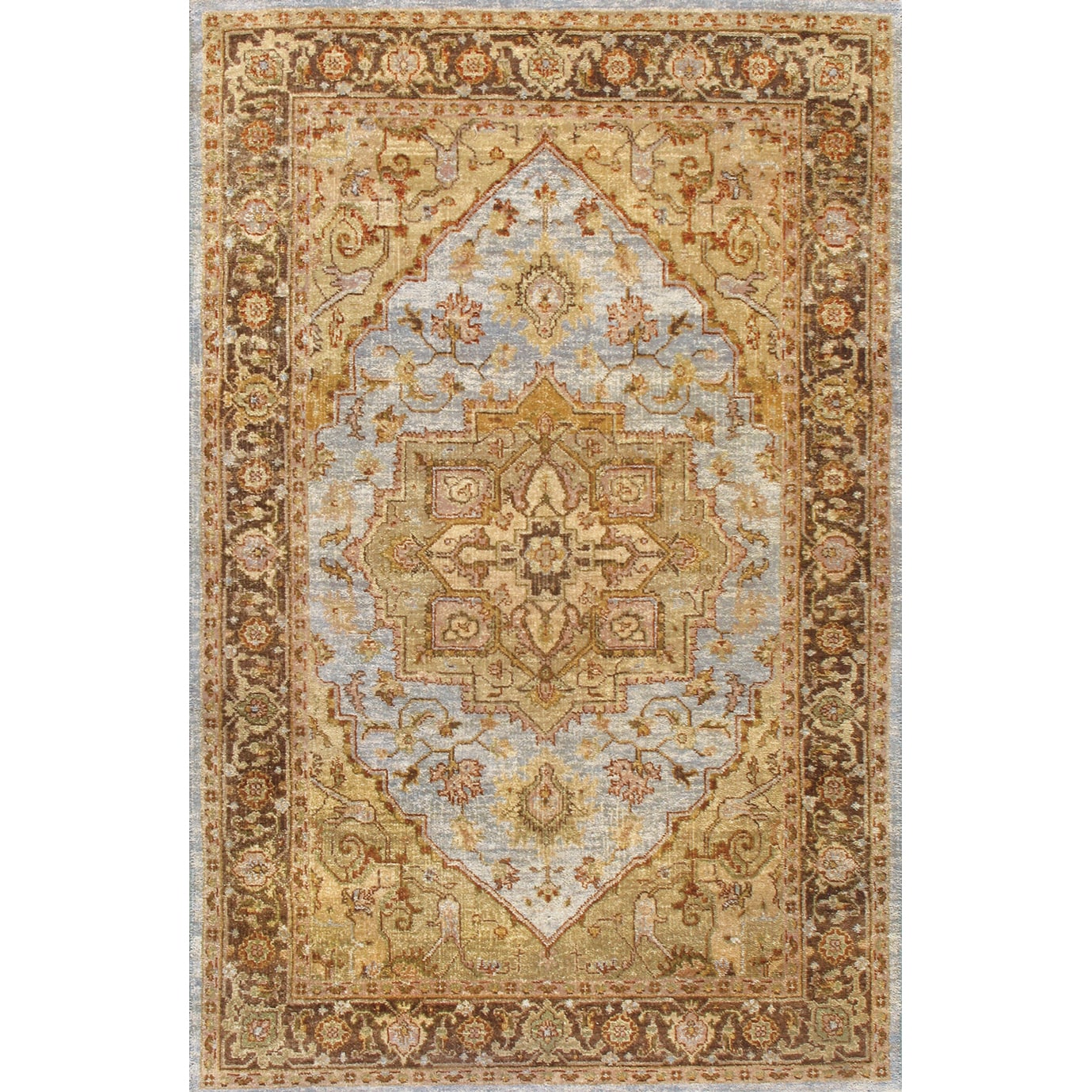 Hand knotted Heriz Serapi Blue Brown Vegetable Dyes Wool Rug (8 X 10)