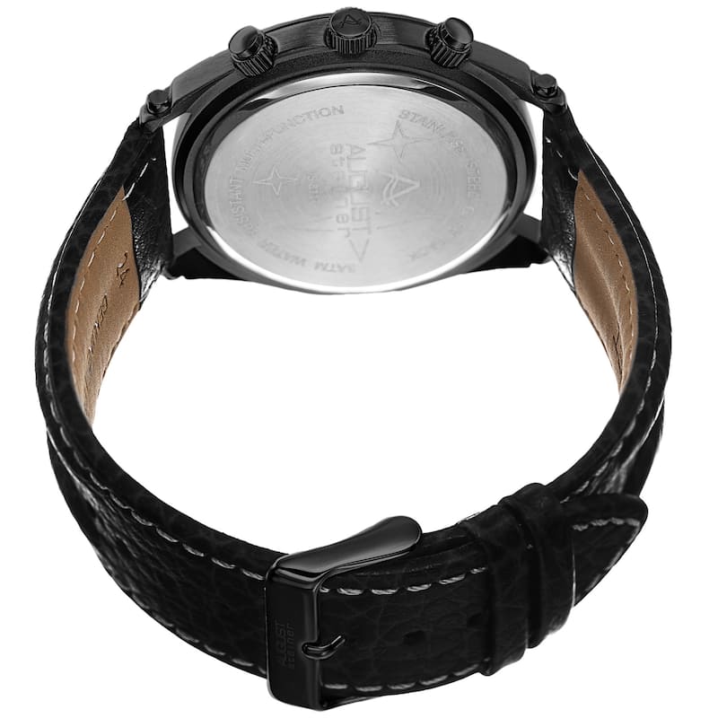 August Steiner Men's Swiss Quartz Multifunction Leather Black Strap Watch