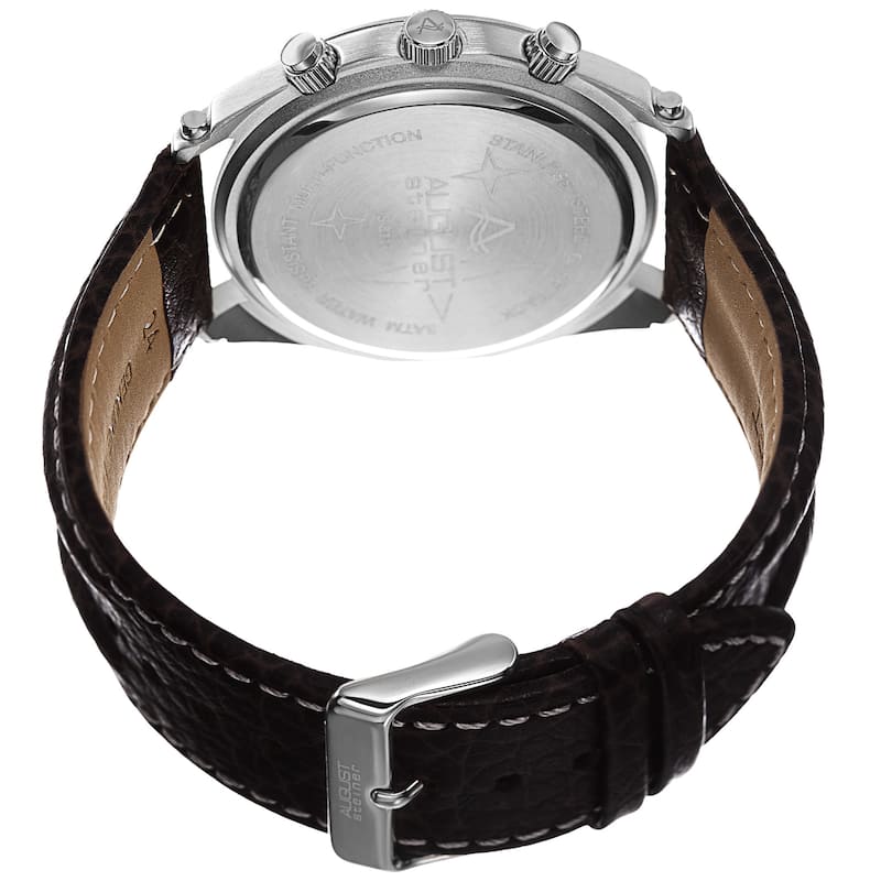 August Steiner Men's Swiss Quartz Multifunction Leather Brown Strap Watch