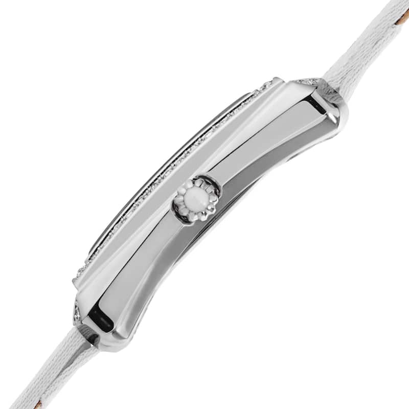 Burgi Women's Swiss Quartz Crystal-Accented Leather White Strap Watch