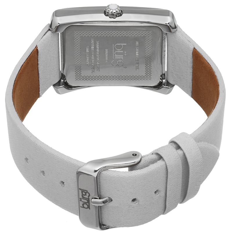 Burgi Women's Swiss Quartz Crystal-Accented Leather White Strap Watch