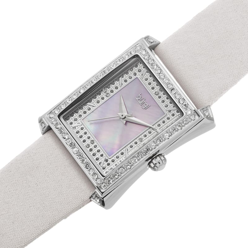 Burgi Women's Swiss Quartz Crystal-Accented Leather White Strap Watch