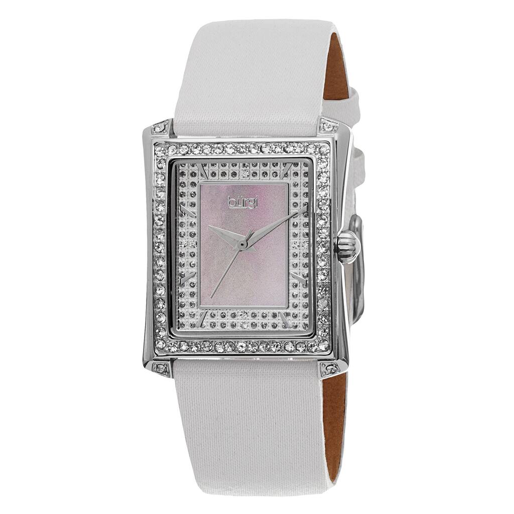Burgi Women's Swiss Quartz Crystal-Accented Leather White Strap Watch