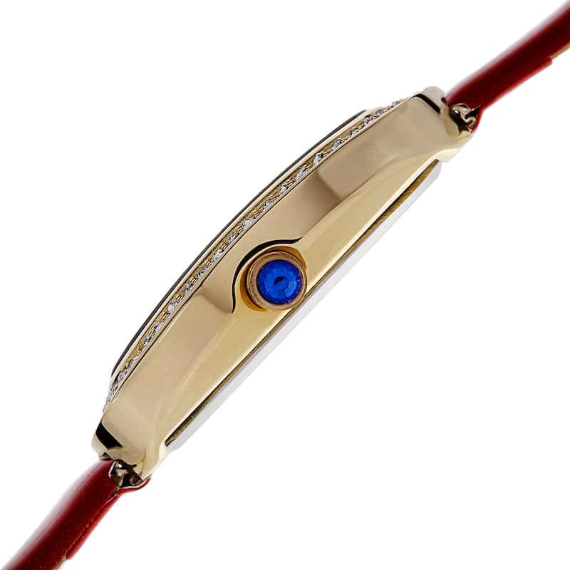 Burgi Women's Swiss Quartz Crystal Red Strap Watch