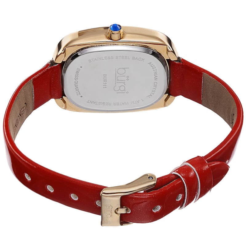 Burgi Women's Swiss Quartz Crystal Red Strap Watch
