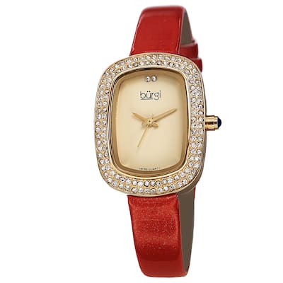 Burgi Women's Swiss Quartz Crystal Red Strap Watch