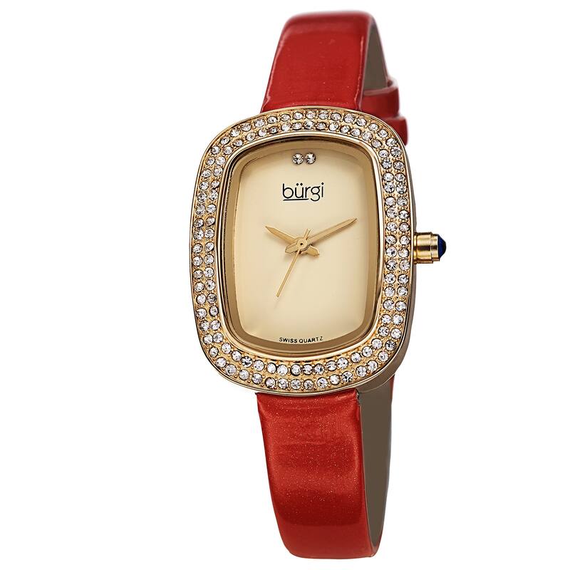 Burgi Women's Swiss Quartz Crystal Red Strap Watch