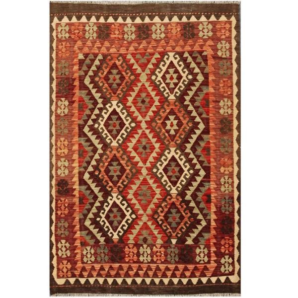 Herat Oriental Afghan Hand woven Tribal Kilim Burgundy/ Grey Wool Rug