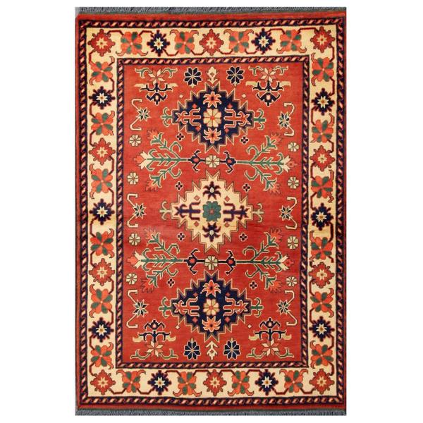 Herat Oriental Afghan Hand knotted Tribal Kargahi Red/ Ivory Wool Rug