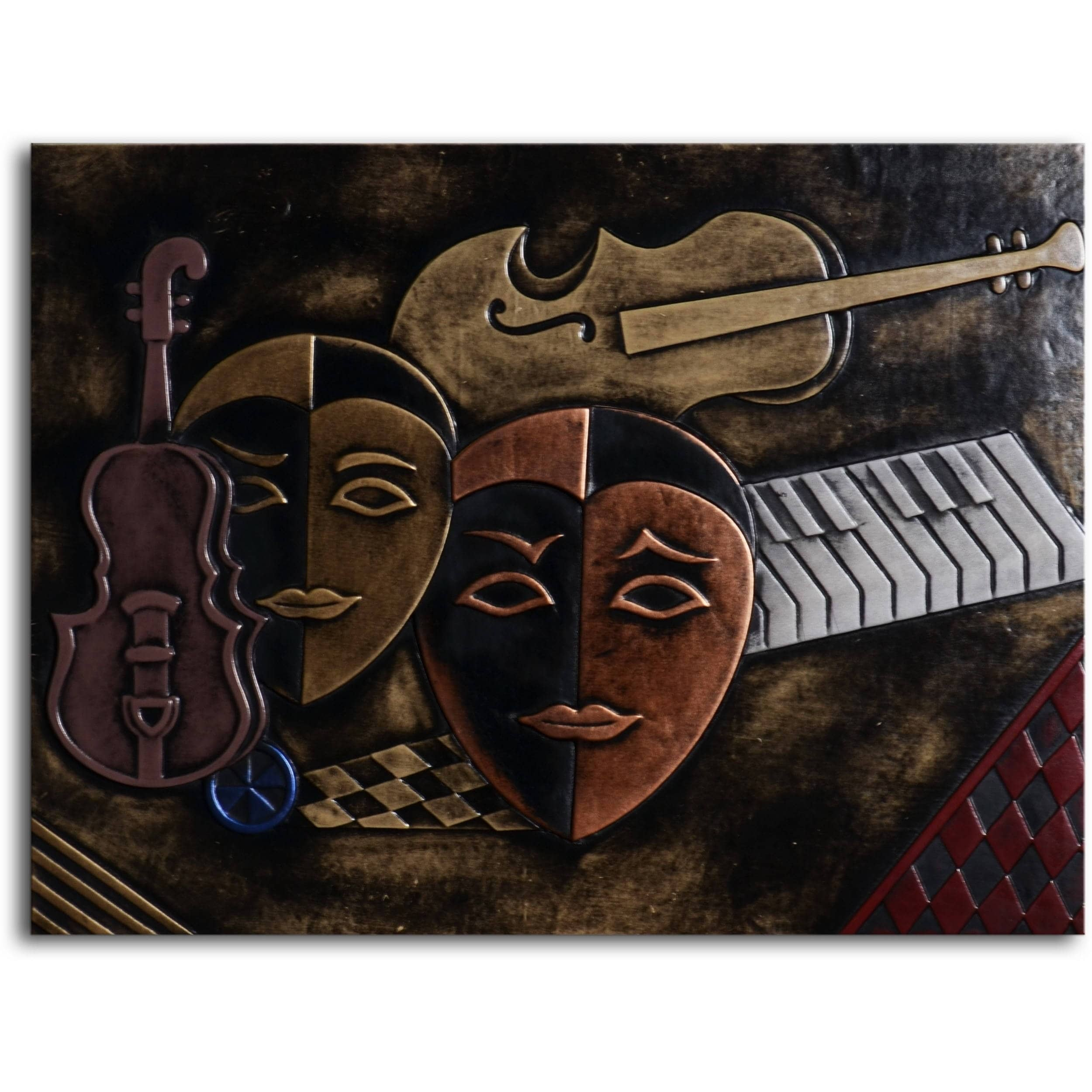 Handmade Masked Trio Leather Wall Art