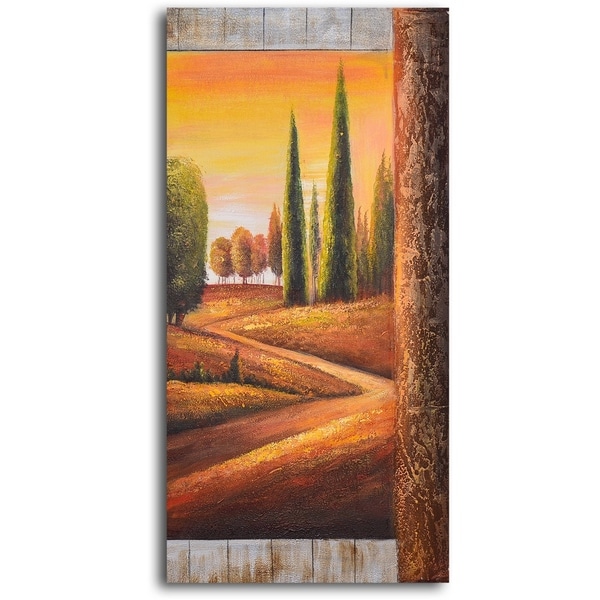 Hand-painted 'Sunlit Poplars' Oil Painting