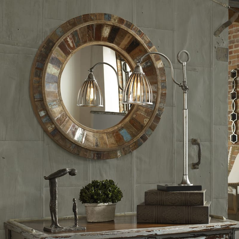 Uttermost Jeremiah Round Wood Mirror - Brown - 32x32x3.5