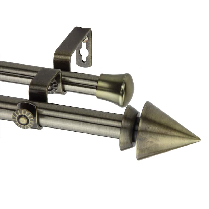 InStyleDesign Summit Adjustable Double Curtain Rod - 28 to 48 inches - Antique Brass