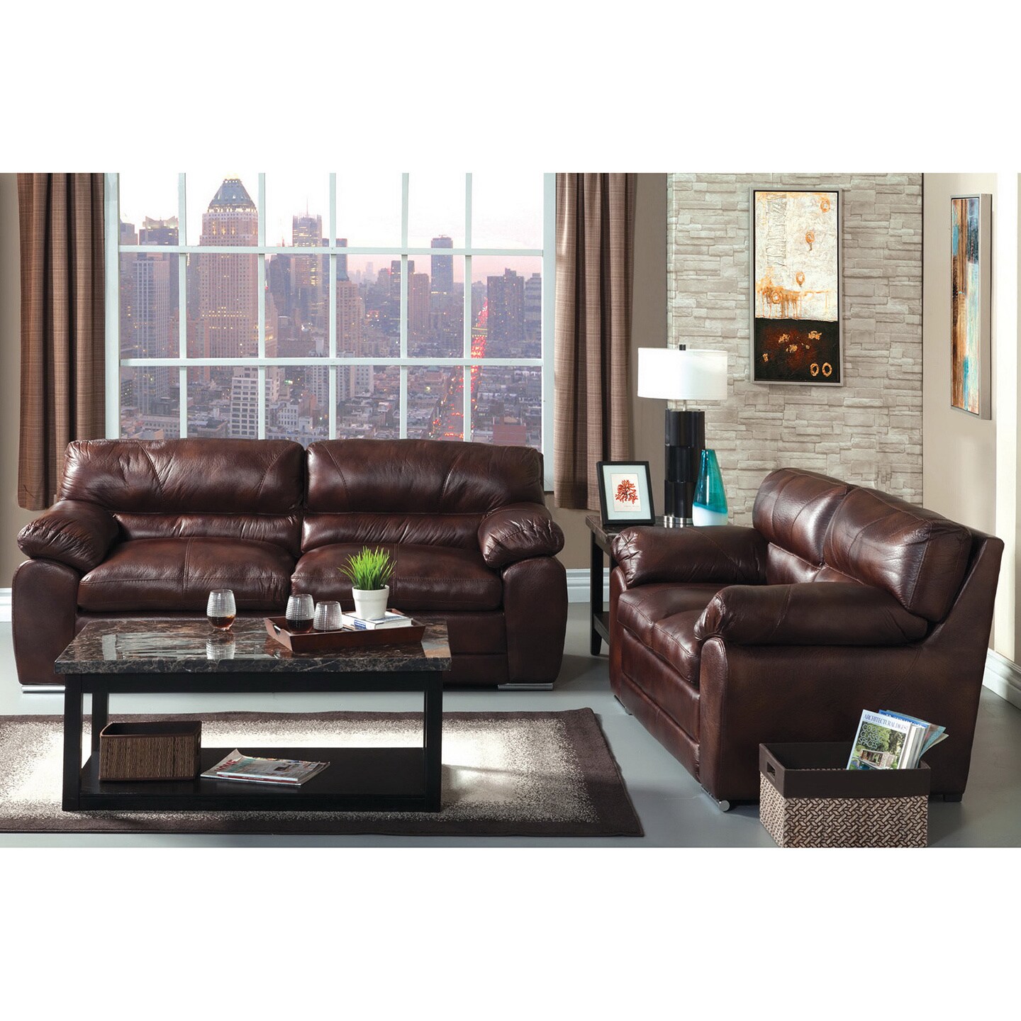 Furniture Of America Cornelli Brown Leatherette 2 piece Sofa Set
