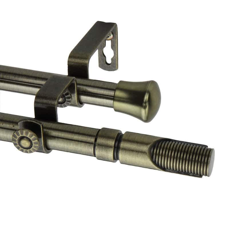 InStyleDesign Barra Adjustable Double Curtain Rod - 28 to 48 inch - Antique/Brass Finish - Antique Brass