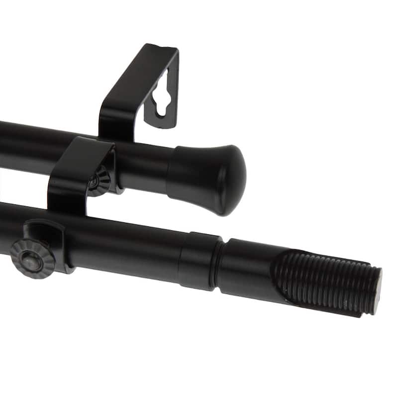 InStyleDesign Barra Adjustable Double Curtain Rod - 28 to 48 inch - Black Finish - Black