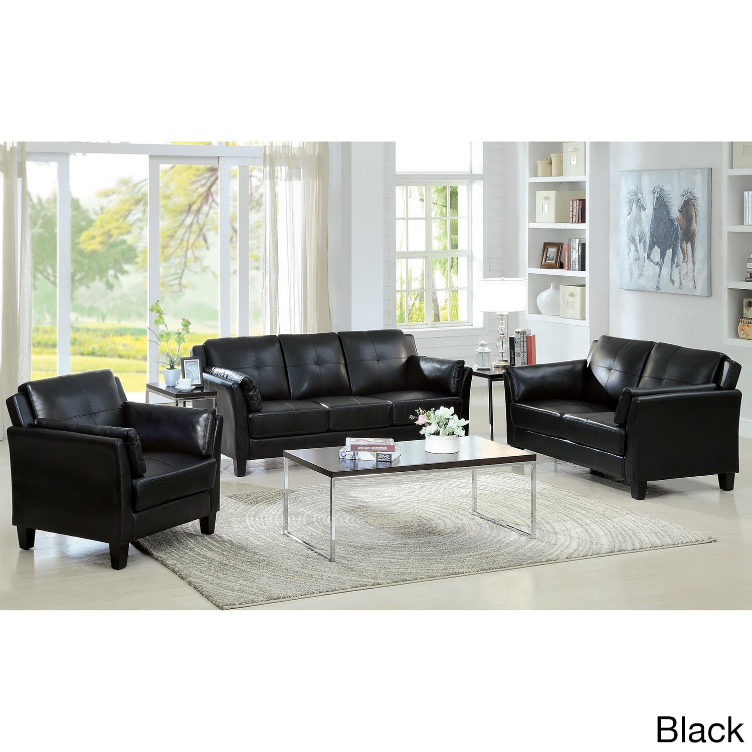 Furniture Of America Pierson Double Stitched Leatherette 3 piece Furniture Set