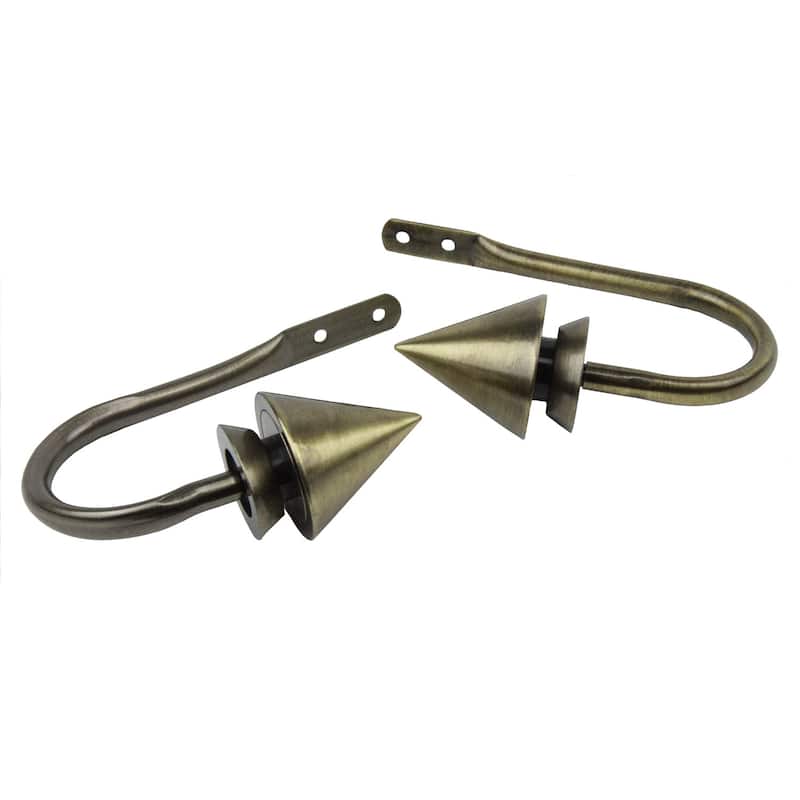 InStyleDesign Summit Curtain Holdback J-hooks and Finials Pair (Set of 2) - n/a - Antique/Brass Finish - Antique Brass