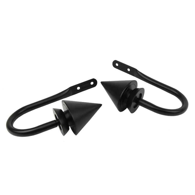 InStyleDesign Summit Curtain Holdback J-hooks and Finials Pair (Set of 2) - n/a - Black Finish - Black