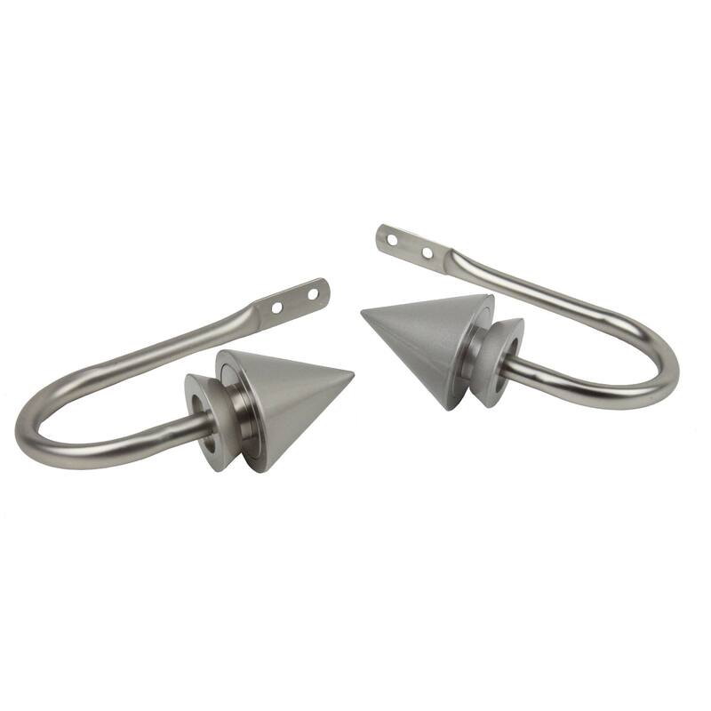 InStyleDesign Summit Curtain Holdback J-hooks and Finials Pair (Set of 2) - n/a - Nickel Finish/Satin/Silver Finish - satin nickel