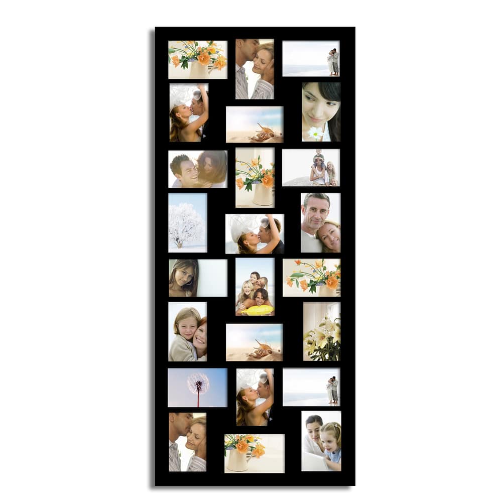 Adeco Decorative Black Wood Wall Hanging Picture Photo Frame with 24 4x6-inch Openings