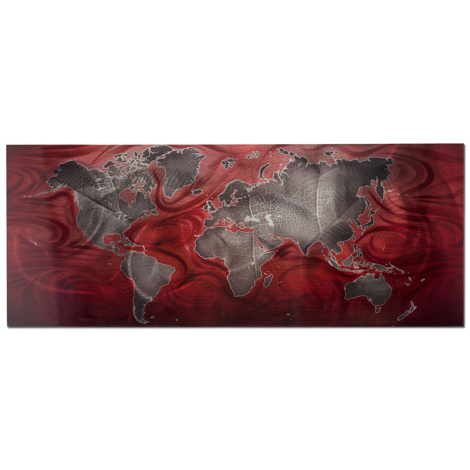 Pewter/ Red Magnetic World Map Wall Art