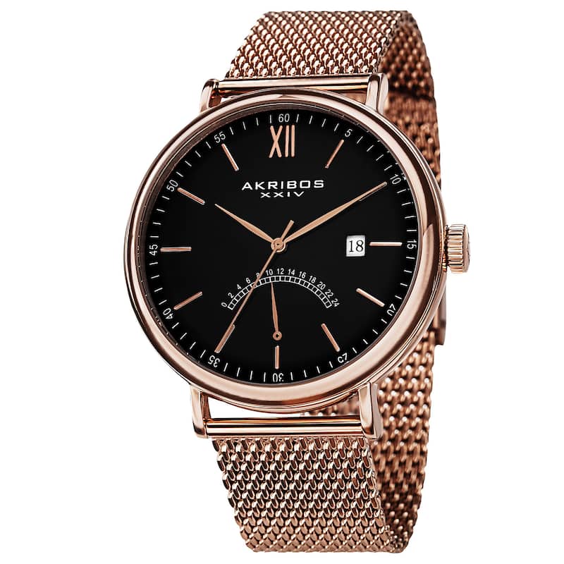 Akribos XXIV Men's Quartz GMT & Date Stainless Steel Rose-Tone Strap Watch