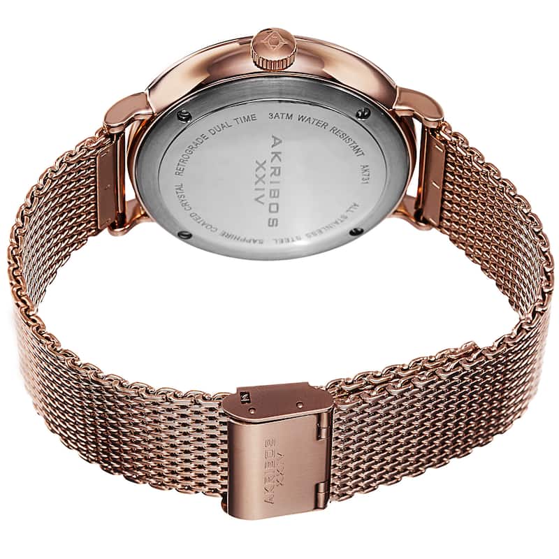 Akribos XXIV Men's Quartz GMT & Date Stainless Steel Rose-Tone Strap Watch