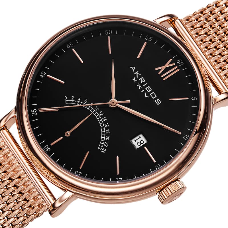 Akribos XXIV Men's Quartz GMT & Date Stainless Steel Rose-Tone Strap Watch