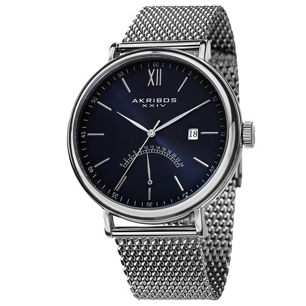 Akribos XXIV Mens Sunray Dial Multifunction Stainless Steel Mesh