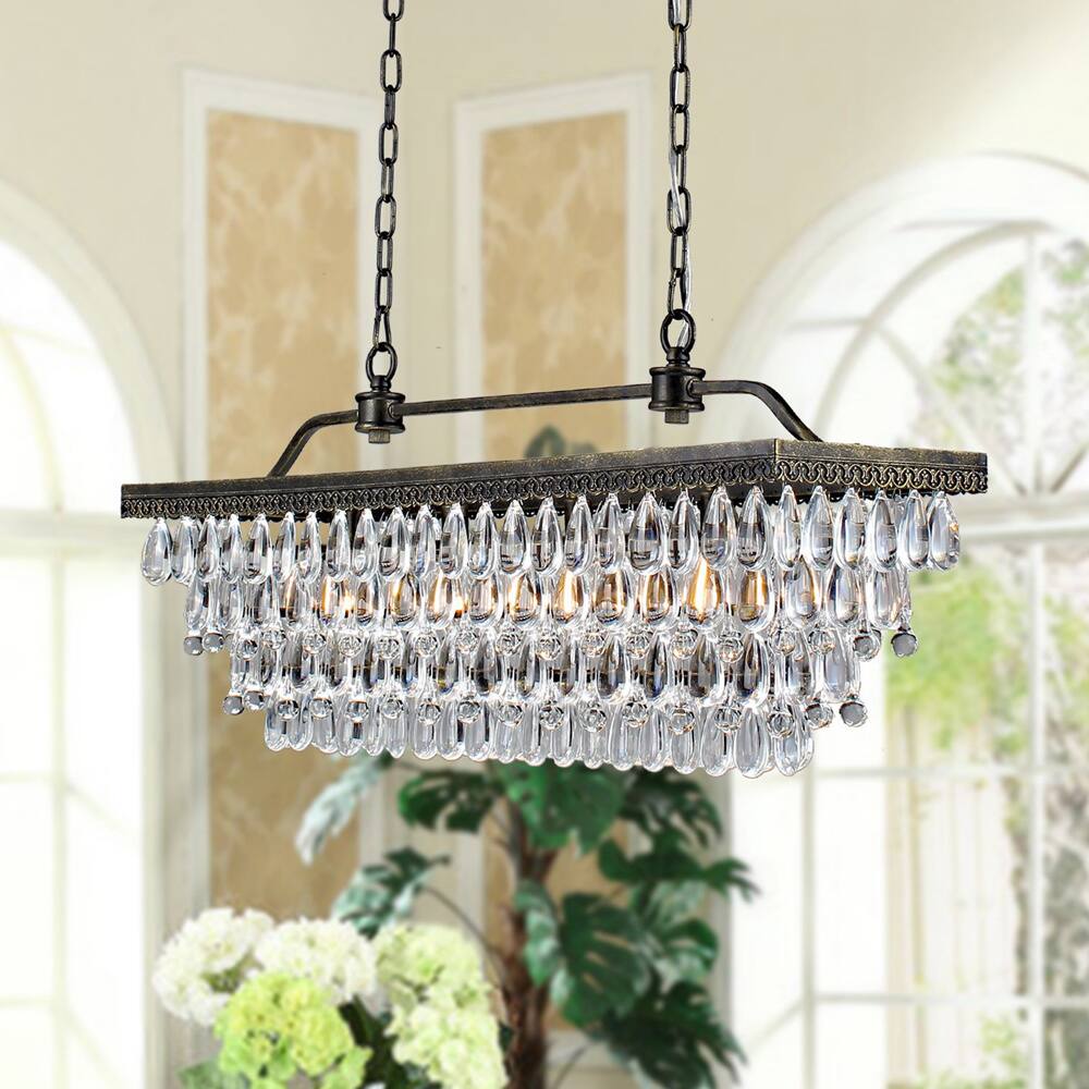 Antique Copper Finish Rectangular Crystal Chandelier