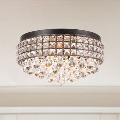Silver Orchid Taylor Iron Shade Crystal Flush Mount Chandelier