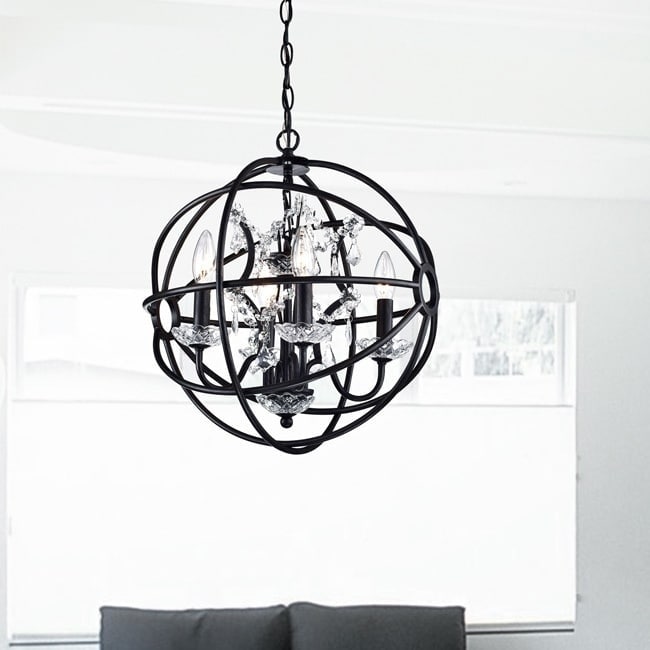 Benita Antique Black Metal Strap Globe Crystal Chandelier (Antique Bronze, Crystal Chandelier) - Chandeliers For Bedrooms by Overstock.com
