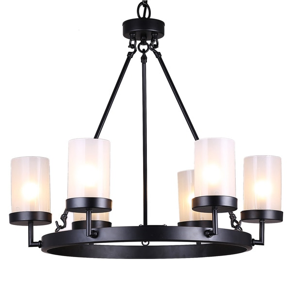 Benita 5 light Antique Black Metal Strap Globe Chandelier