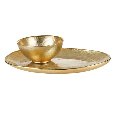 Glamour Gold Leaf Handmade 2-piece Chip and Dip Set
