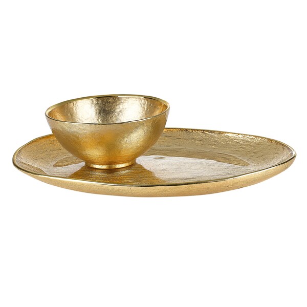 Shop Glamour Gold Leaf Handmade 2piece Chip and Dip Set Free
