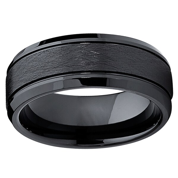 Oliveti Cobalt Chrome Men's Black Textured Ring Comfort Fit Band (8 mm)