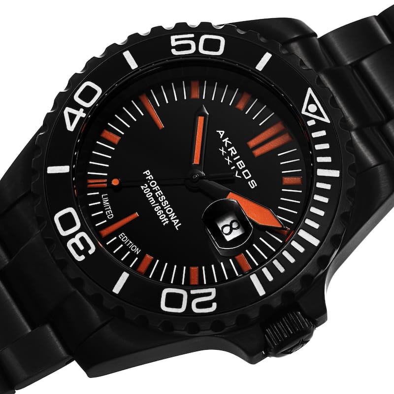 Akribos XXIV Men's Divers Quartz Date Black Bracelet Watch