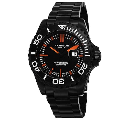 Akribos XXIV Men's Divers Quartz Date Black Bracelet Watch